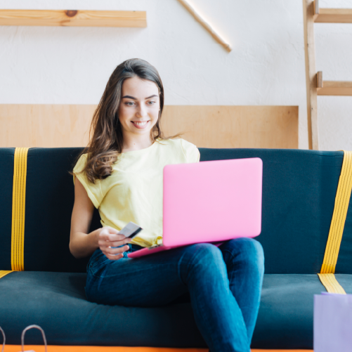 Woman shopping online comfortably